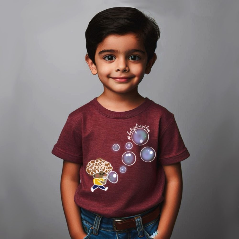 Round Neck Printed Cotton T-Shirt - Bubbles - Image 4