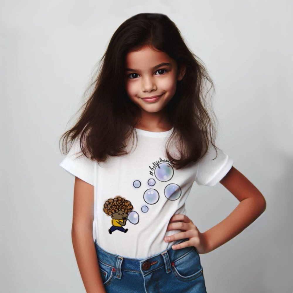 Round Neck Printed Cotton T-Shirt - Bubbles - Image 5