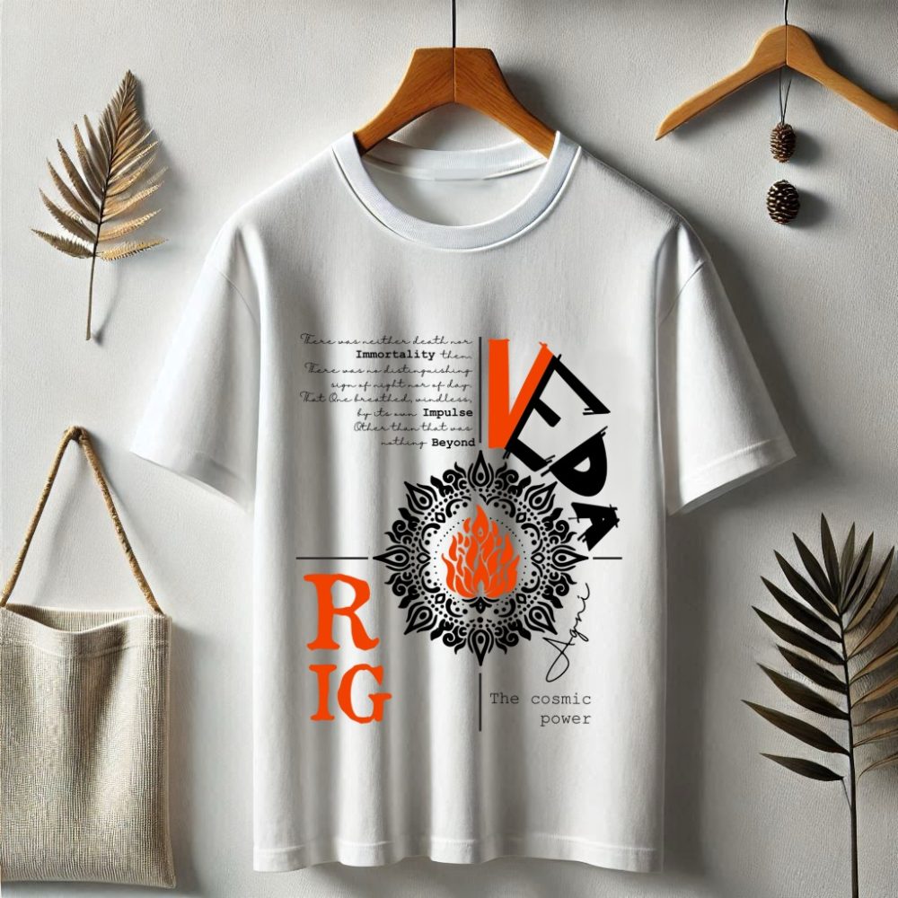 Round Neck Printed Cotton T-Shirt - Rig Veda_Fire