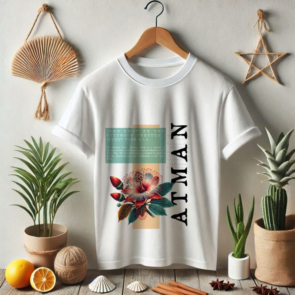 Round Neck Printed Cotton T-Shirt - Yajur Veda_Atman - Image 2