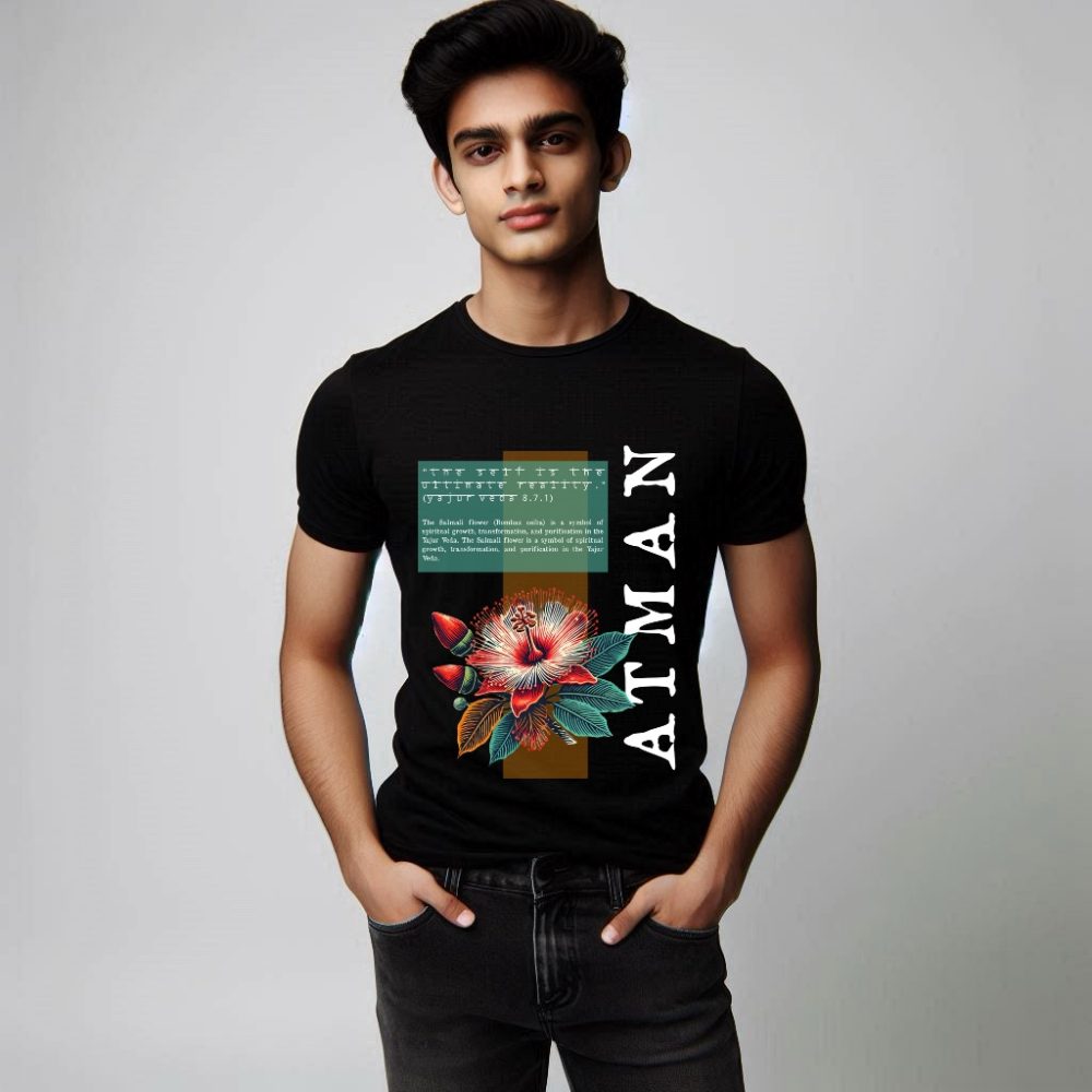 Round Neck Printed Cotton T-Shirt - Yajur Veda_Atman - Image 4