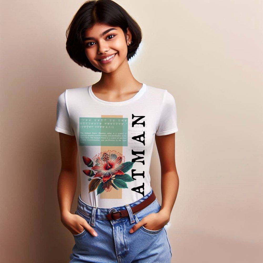 Round Neck Printed Cotton T-Shirt - Yajur Veda_Atman - Image 3