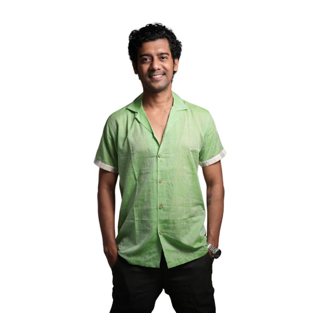 Men’s Half Sleeve Ikat Cotton Shirt -Green - Image 5