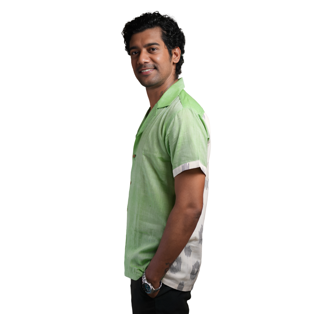 Men’s Half Sleeve Ikat Cotton Shirt -Green - Image 6