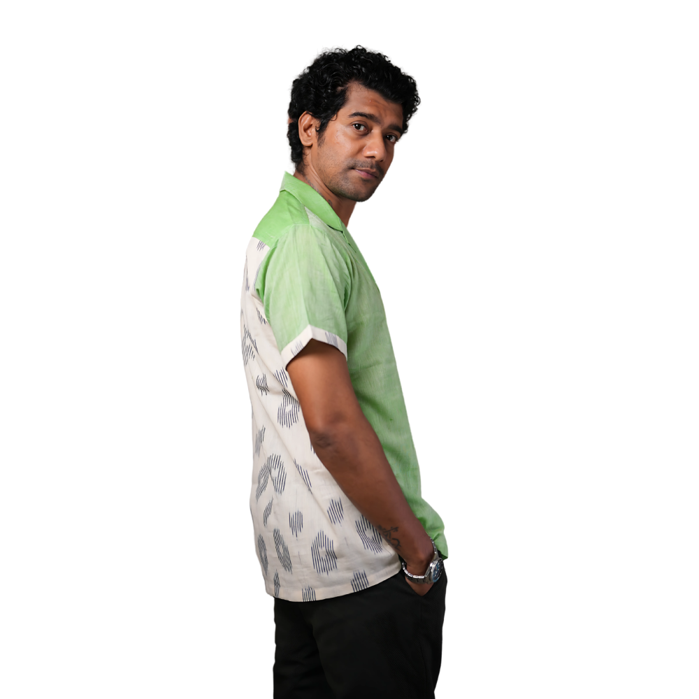 Men’s Half Sleeve Ikat Cotton Shirt -Green - Image 7