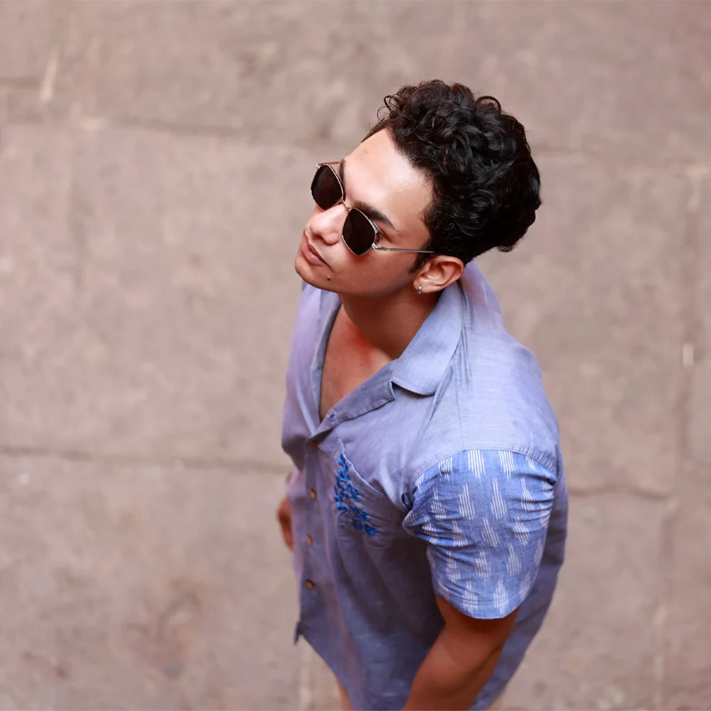 Men’s Half Sleeve Ikat Cotton Shirt - Sky Haze - Image 4
