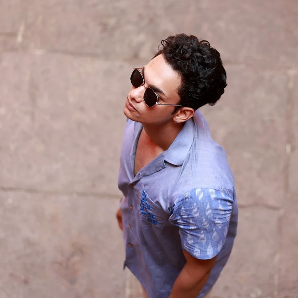 Men’s Half Sleeve Ikat Cotton Shirt - Sky Haze - Image 4