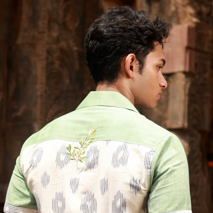Men’s Half Sleeve Ikat Cotton Shirt - Lush Green
