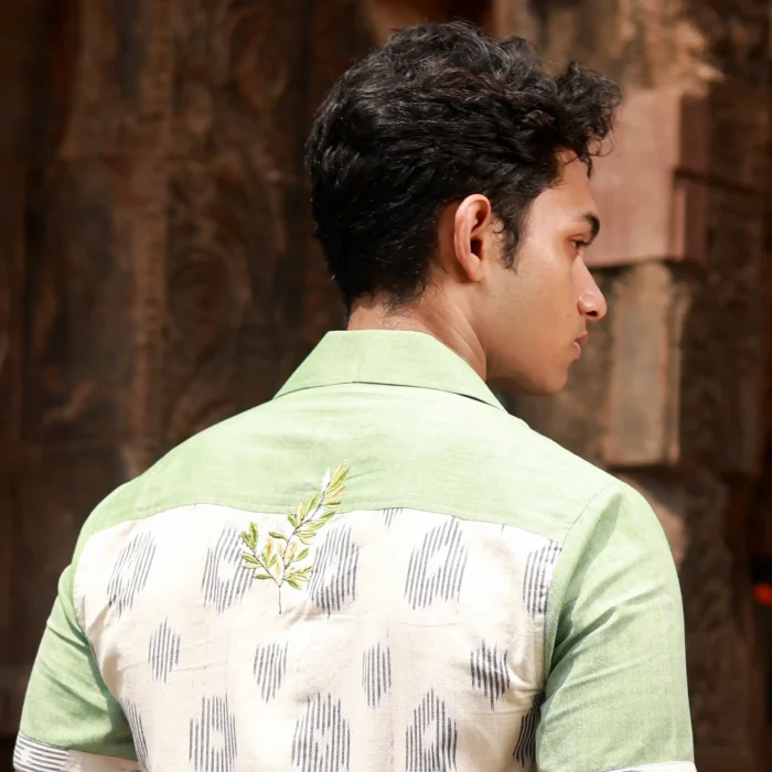 Men’s Half Sleeve Ikat Cotton Shirt - Lush Green