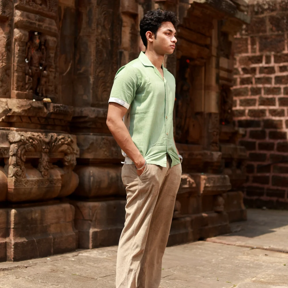 Men’s Half Sleeve Ikat Cotton Shirt - Lush Green - Image 3