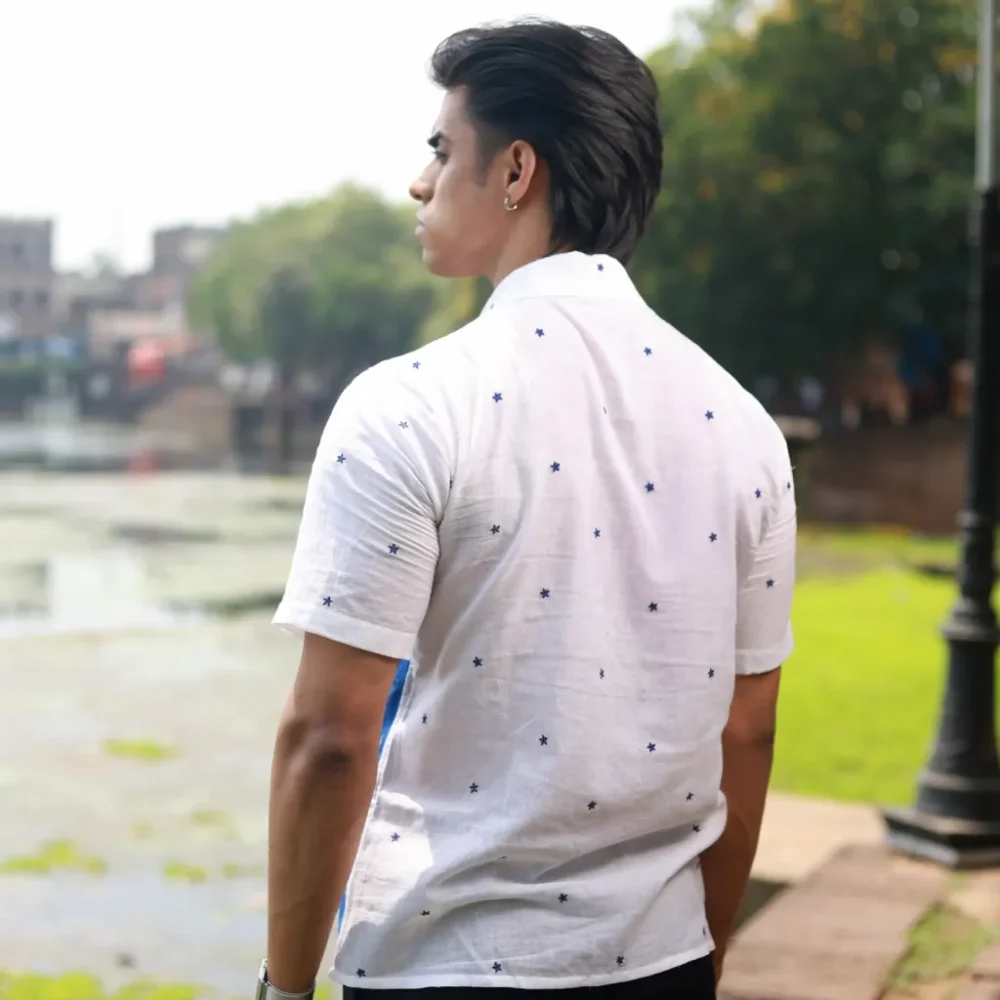 Men’s Half Sleeve Ikat Cotton Shirt - Ocean Whispers - Image 2