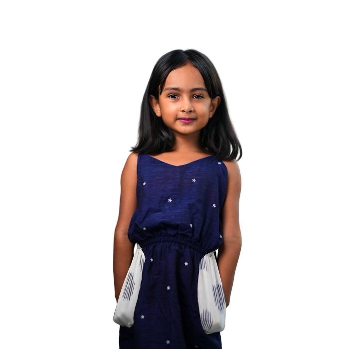 Kid's Girl Ikat Cotton Frock-Indigo Twirl