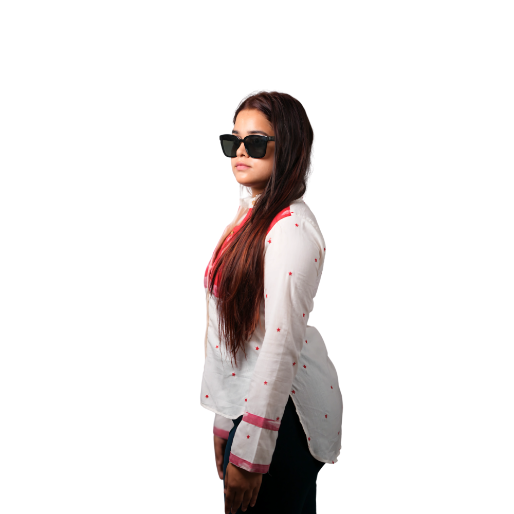 Women's High Low Ikat Cotton Shirt -Crimson Cloud - Image 3