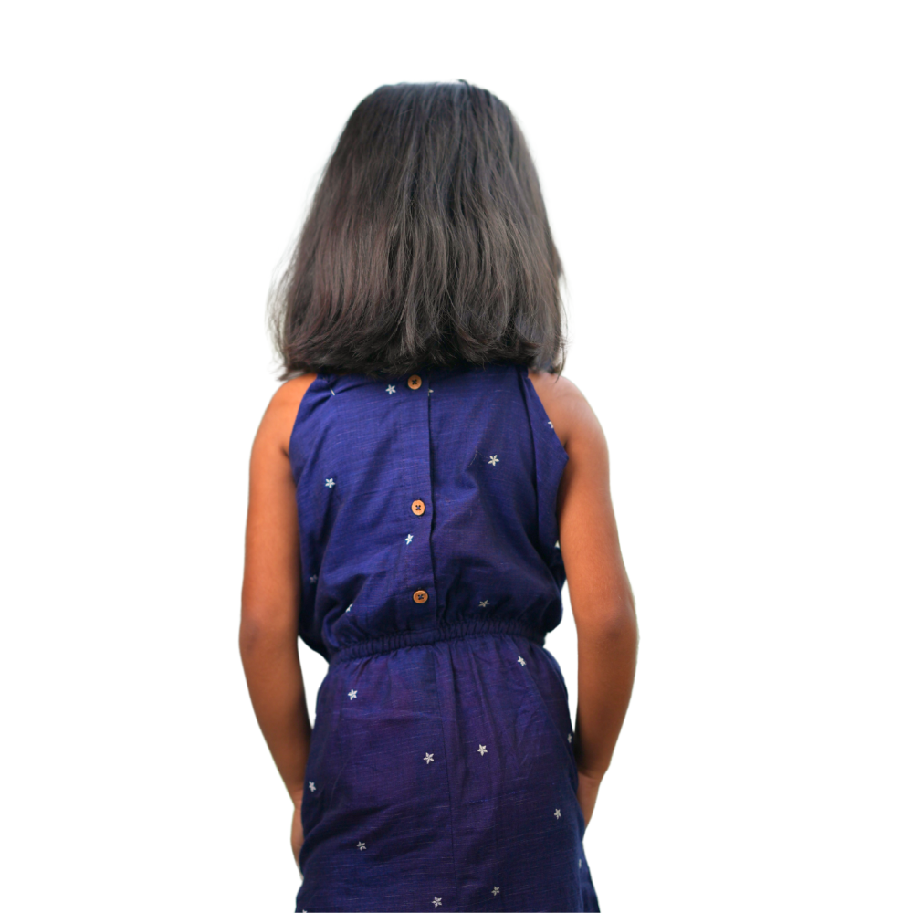 Kid's Girl Ikat Cotton Frock-Indigo Twirl - Image 4