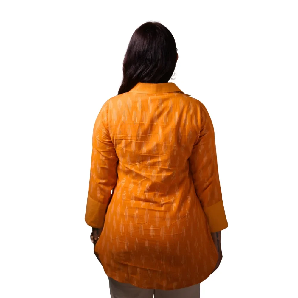 Women's High Low Ikat Cotton Shirt -Golden Hour - Image 4