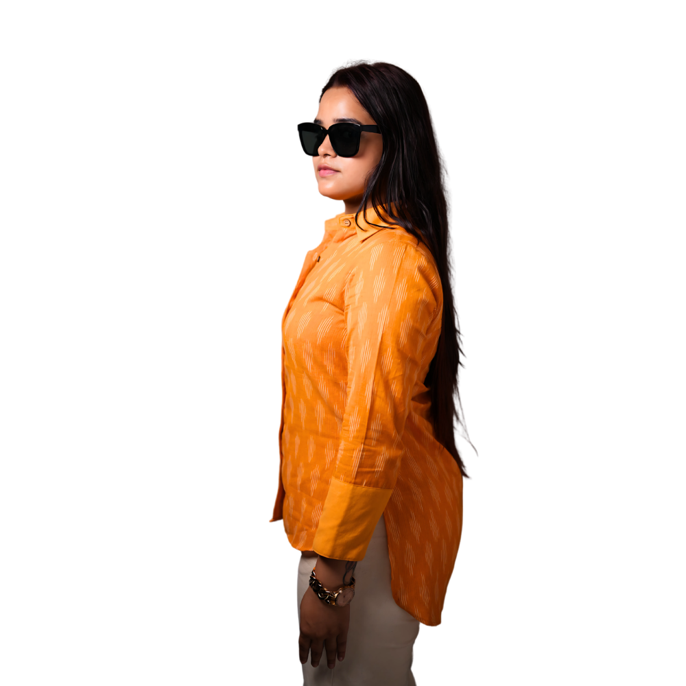 Women's High Low Ikat Cotton Shirt -Golden Hour - Image 2