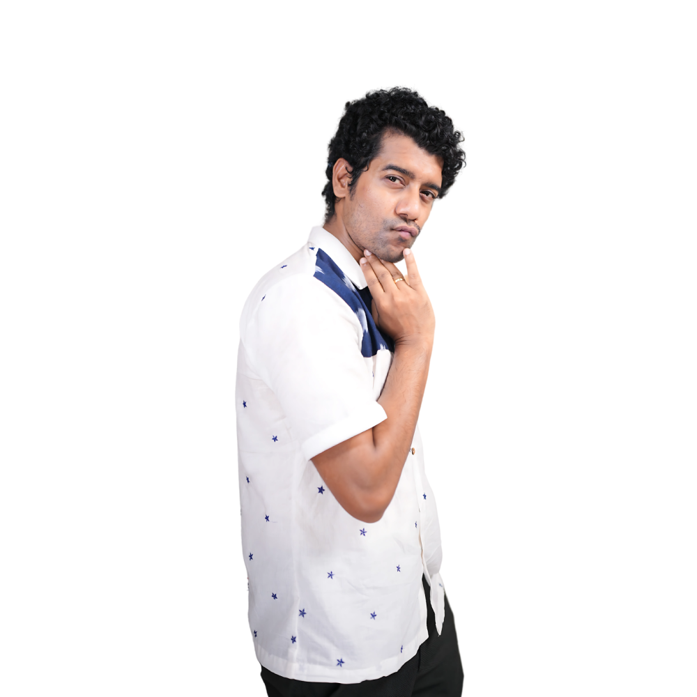 Men’s Half Sleeve Ikat Cotton Shirt - Mansooon Fade - Image 3