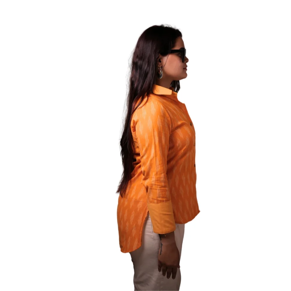 Women's High Low Ikat Cotton Shirt -Golden Hour - Image 2