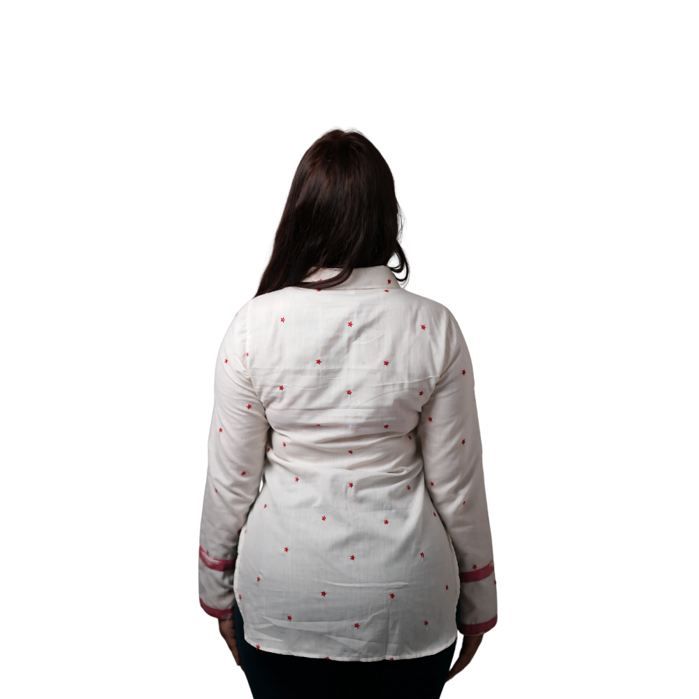 Women's High Low Ikat Cotton Shirt -Crimson Cloud - Image 4