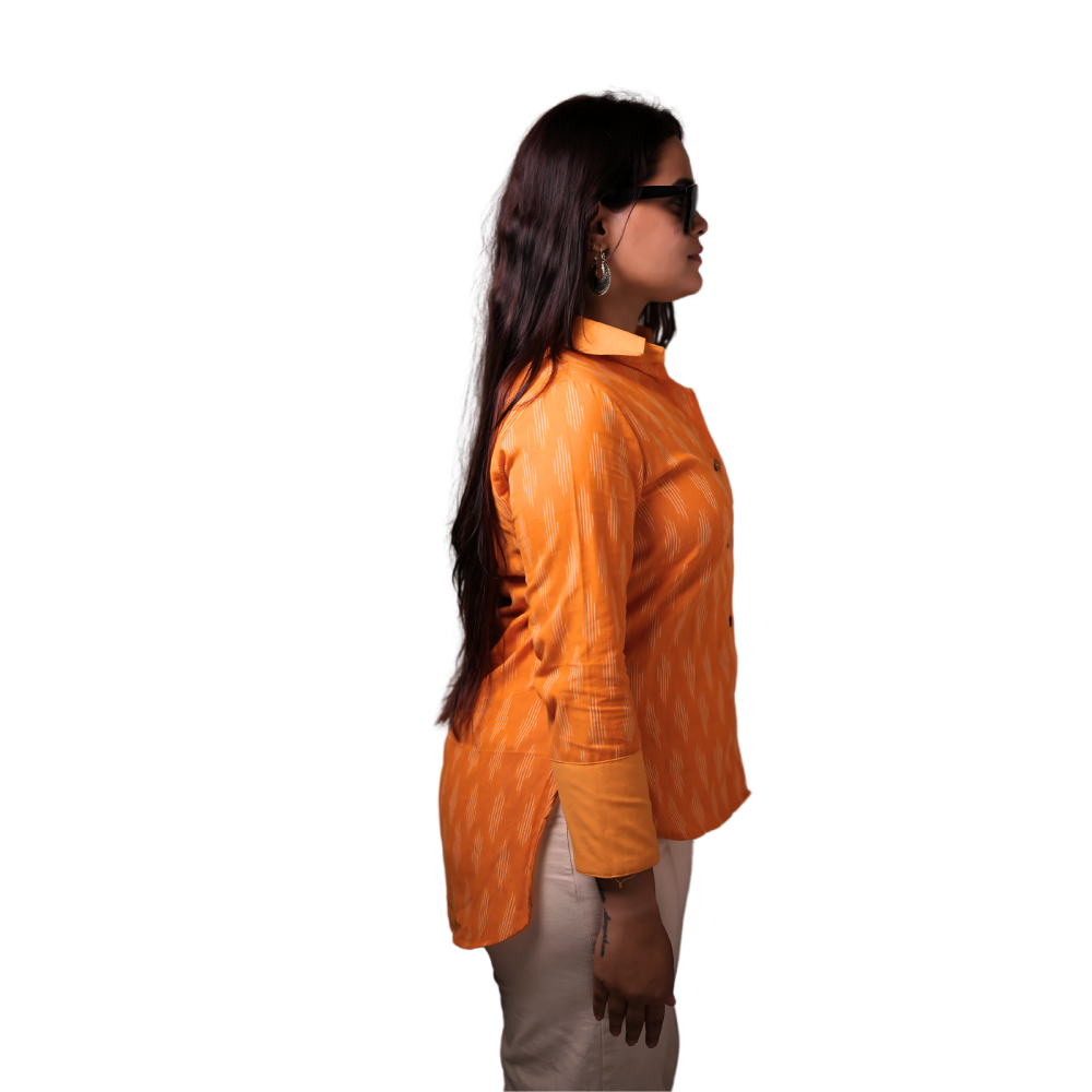 Women's High Low Ikat Cotton Shirt -Golden Hour - Image 3