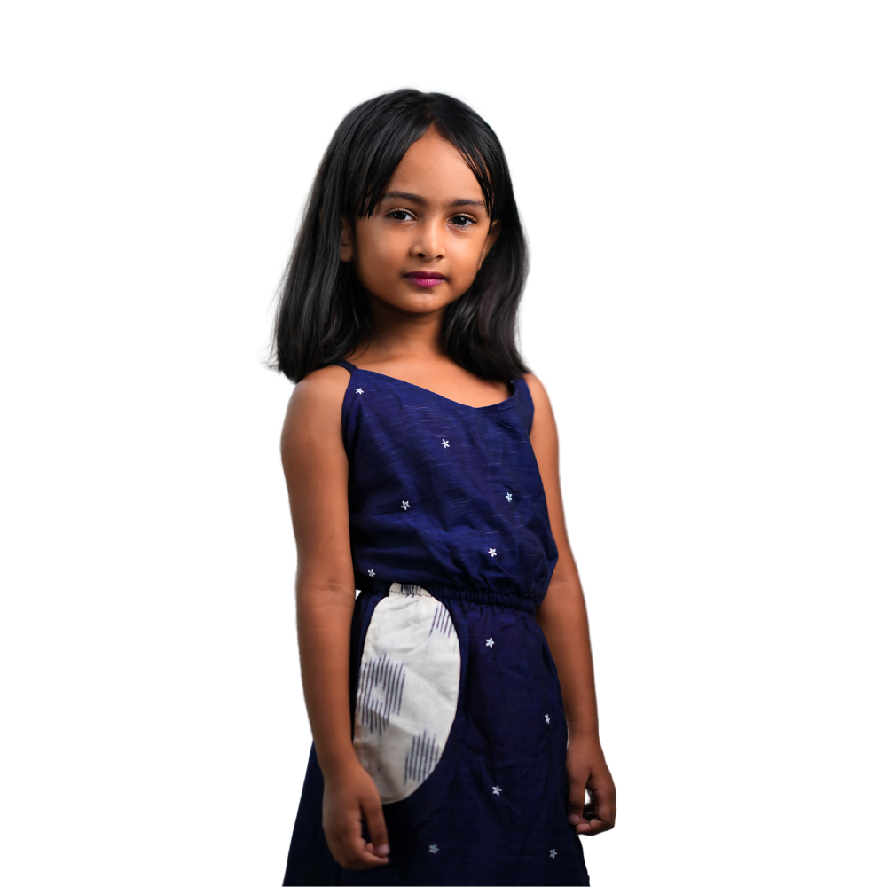 Kid's Girl Ikat Cotton Frock-Indigo Twirl - Image 3