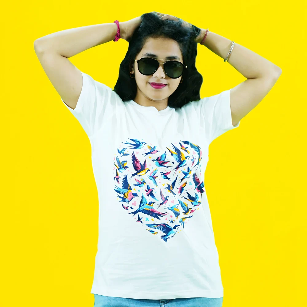 Round Neck Printed Cotton T-Shirt - Love Birds - Love Couture - Unisex
