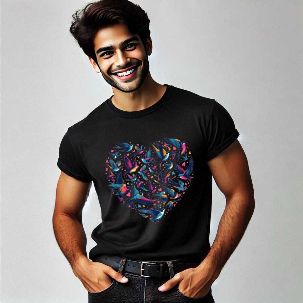 Round Neck Printed Cotton T-Shirt - Love Birds - Love Couture - Unisex - Image 3