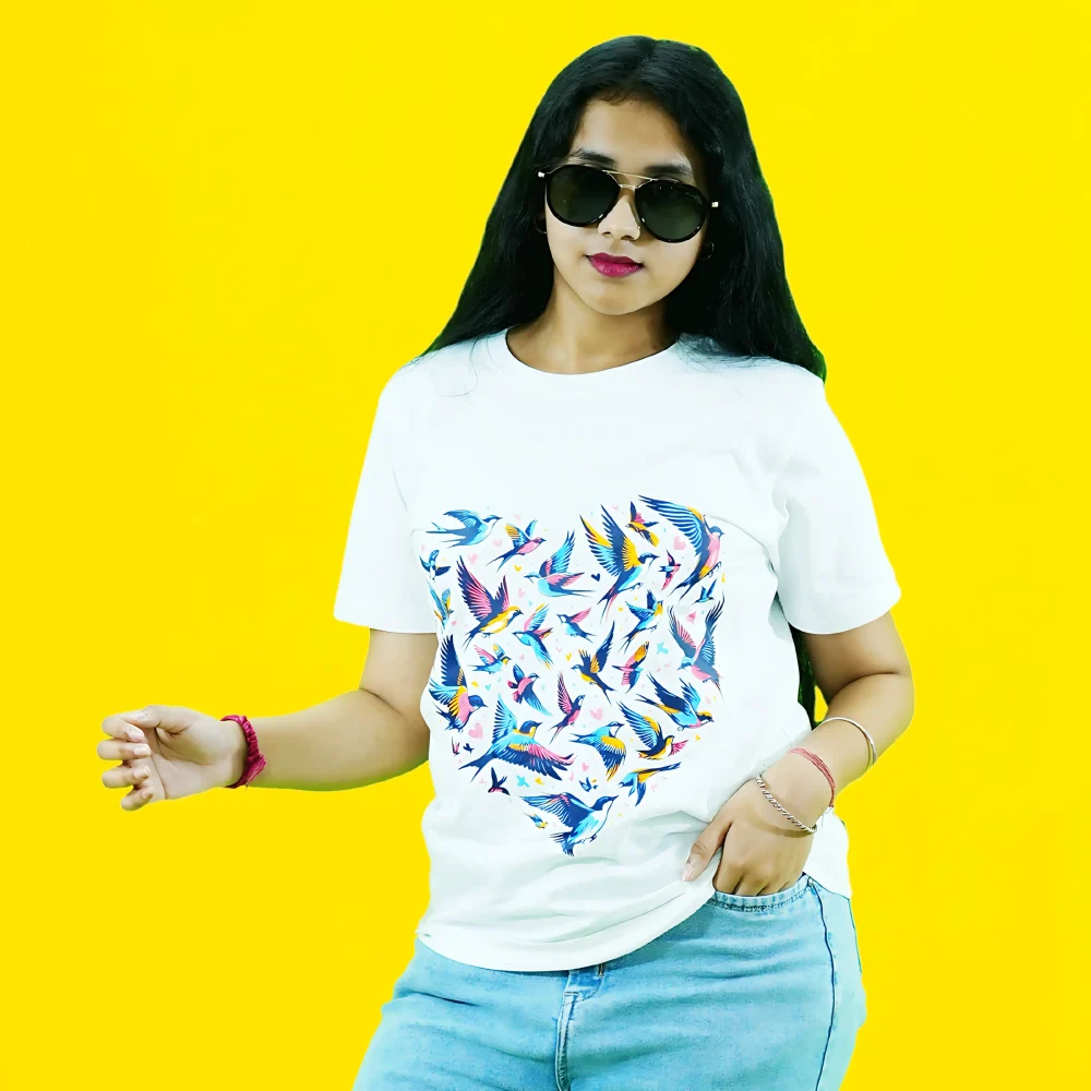 Round Neck Printed Cotton T-Shirt - Love Birds - Love Couture - Unisex - Image 2