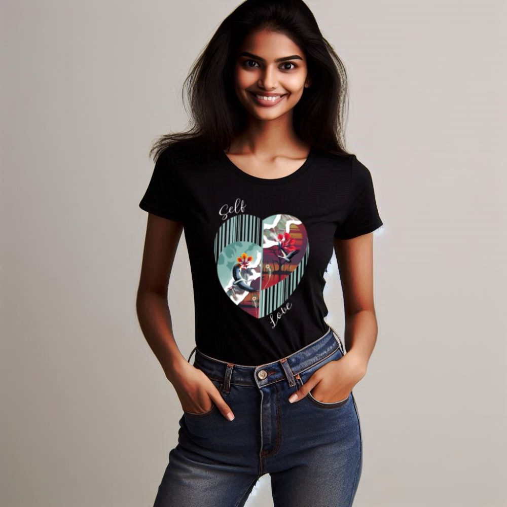 Round Neck Printed Cotton T-Shirt - Self Love - Love Couture - Unisex - Image 2