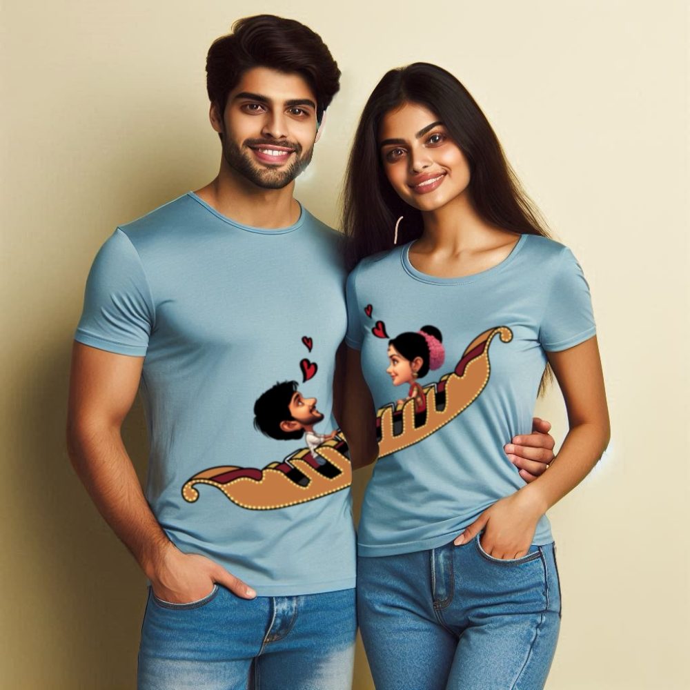 Round Neck Printed Cotton T-Shirt - Couple_Love Boat - Image 4