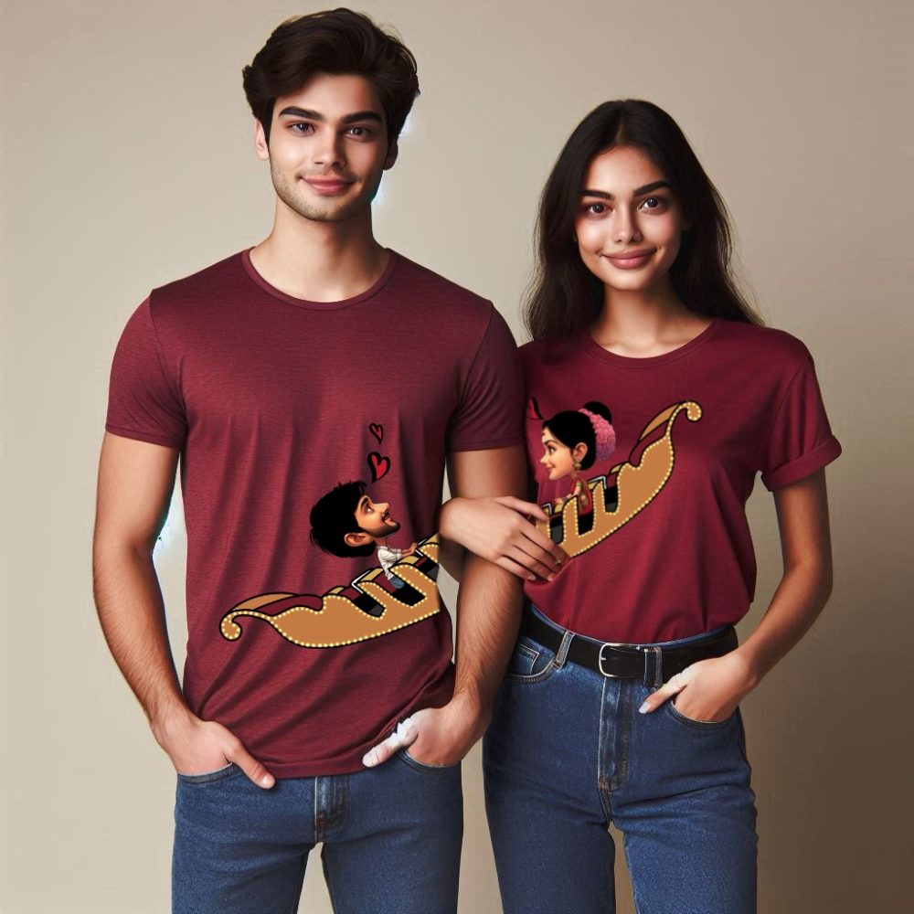 Round Neck Printed Cotton T-Shirt - Couple_Love Boat - Image 3