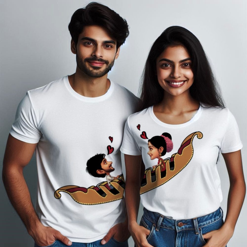Round Neck Printed Cotton T-Shirt - Couple_Love Boat - Image 2