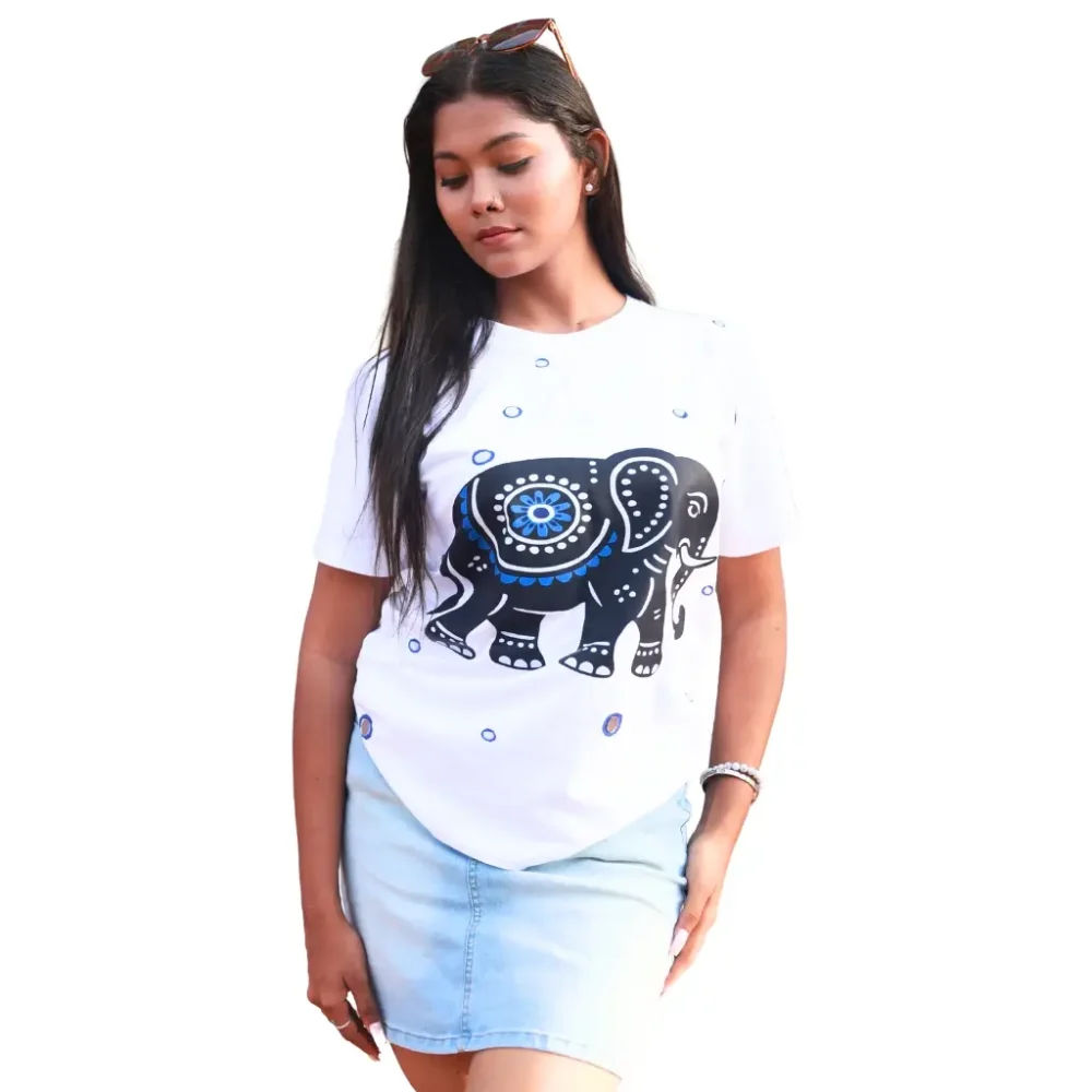 Round Neck Applique Printed Cotton T-Shirt - Madhya Ahiraj - Unisex