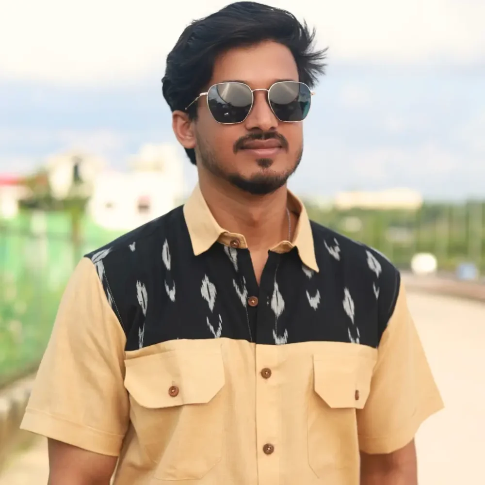Men’s Half sleeve Ikat Organic Cotton Shirt – Dual Harmony - Image 4
