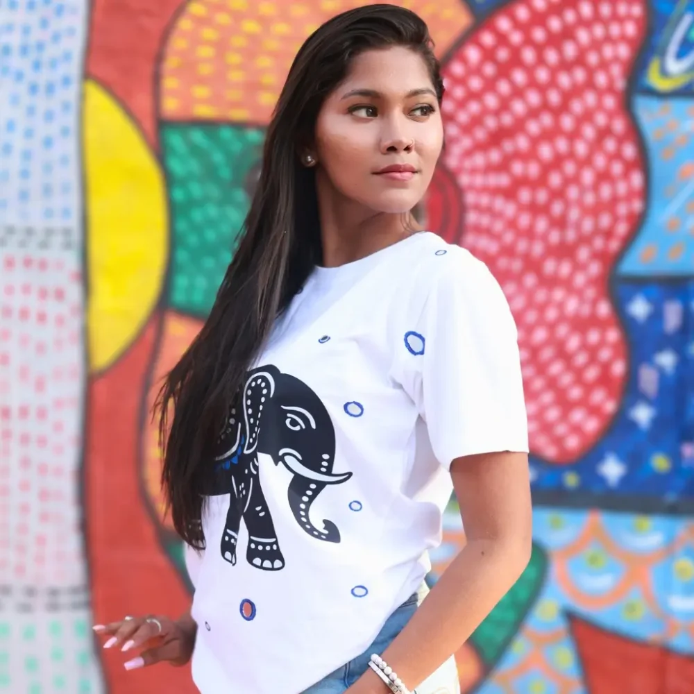 Round Neck Applique Printed Cotton T-Shirt - Madhya Ahiraj - Unisex - Image 2