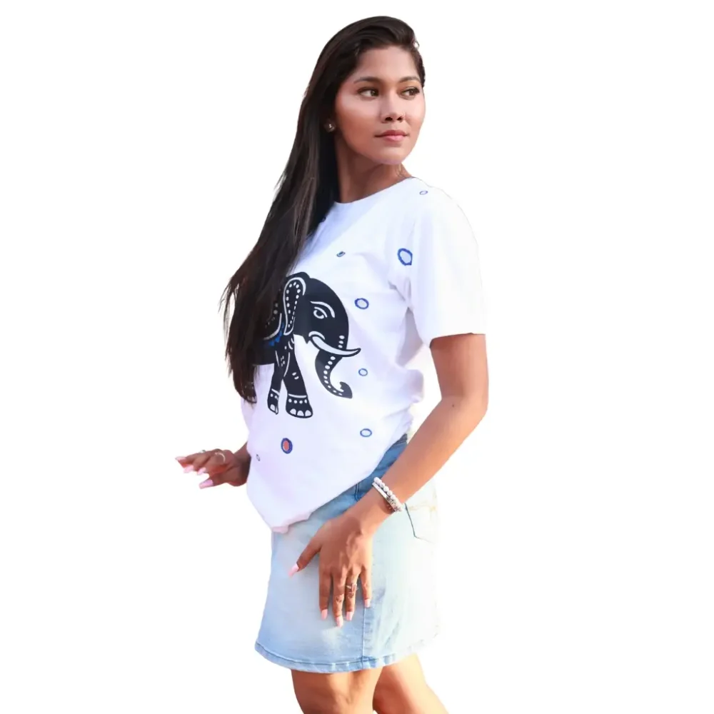 Round Neck Applique Printed Cotton T-Shirt - Madhya Ahiraj - Unisex - Image 2