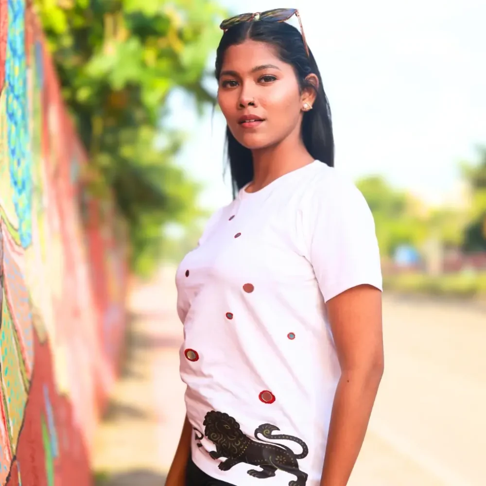 Round Neck Applique Printed Cotton T-Shirt - Grounded King - Unisex - Image 3