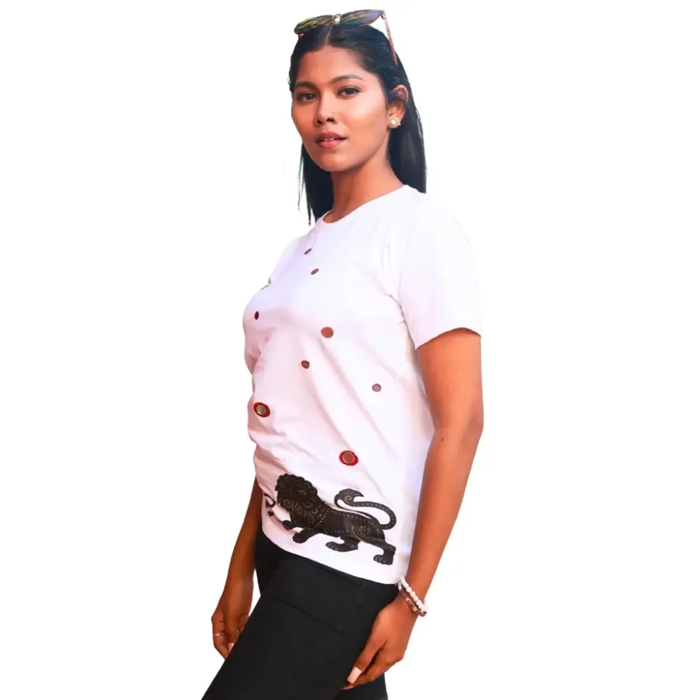 Round Neck Applique Printed Cotton T-Shirt - Grounded King - Unisex - Image 4