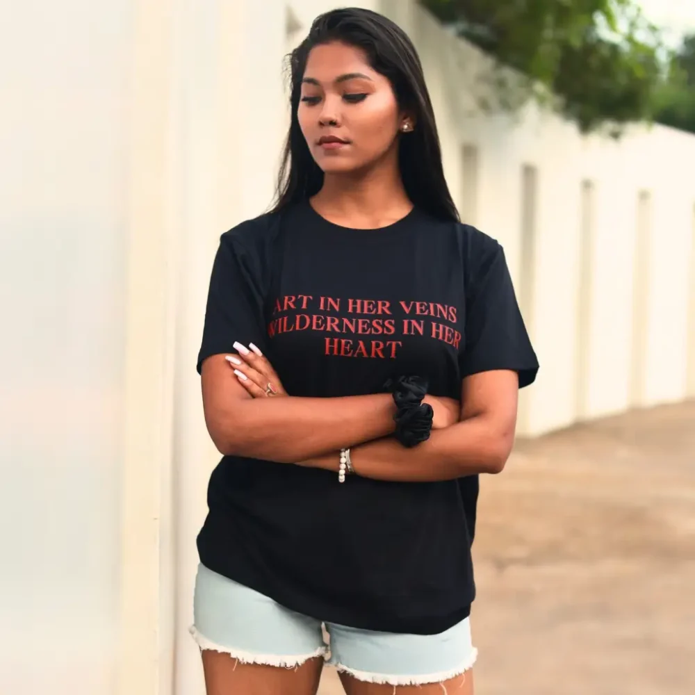 Round Neck Pattachitra Printed Cotton T-Shirt - Lunar Soul - Women - Image 2