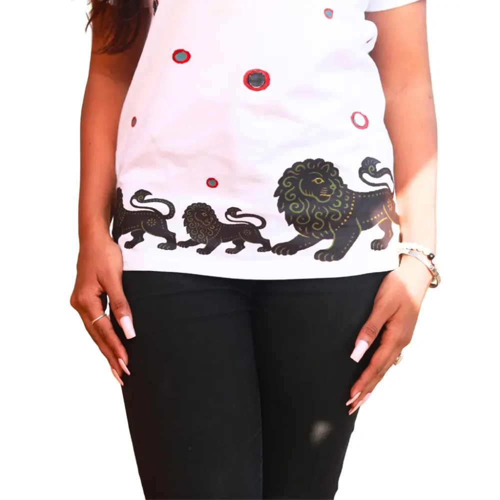 Round Neck Applique Printed Cotton T-Shirt - Grounded King - Unisex - Image 2
