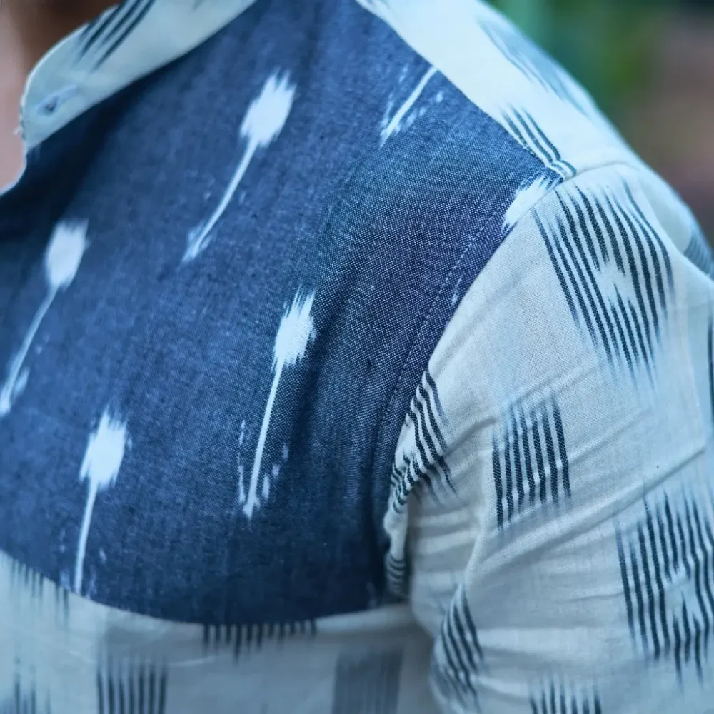 Men’s Full Sleeve Ikat Cotton Shirt  - Stone Haze - Image 2