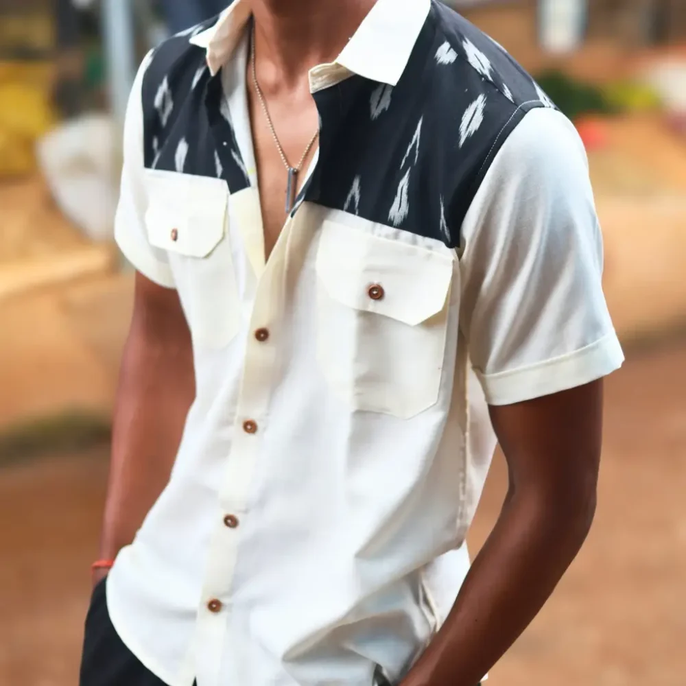 Men's Half sleeve Ikat Organic Cotton Shirt  - Dual Harmony - Image 5