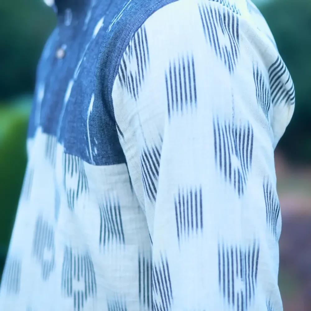 Men’s Full Sleeve Ikat Cotton Shirt  - Stone Haze - Image 4