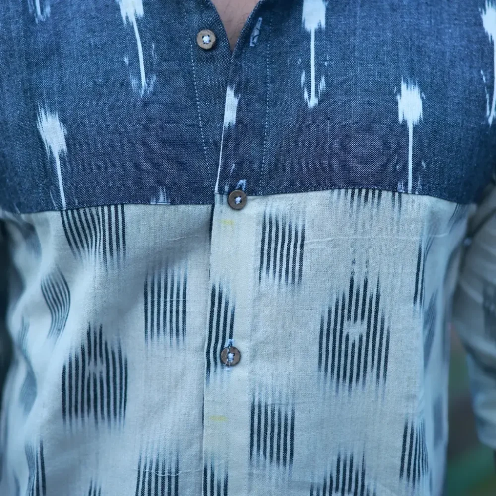 Men’s Full Sleeve Ikat Cotton Shirt  - Stone Haze - Image 3