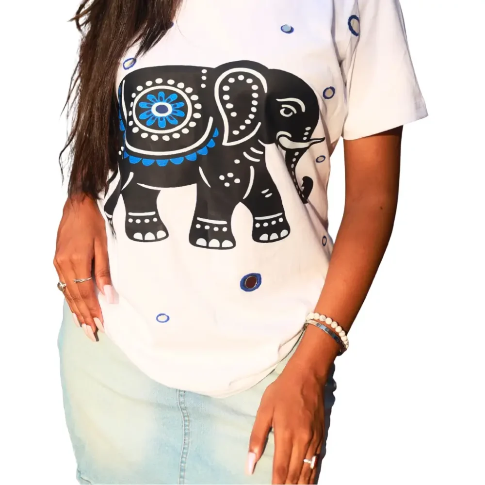 Round Neck Applique Printed Cotton T-Shirt - Madhya Ahiraj - Unisex - Image 3