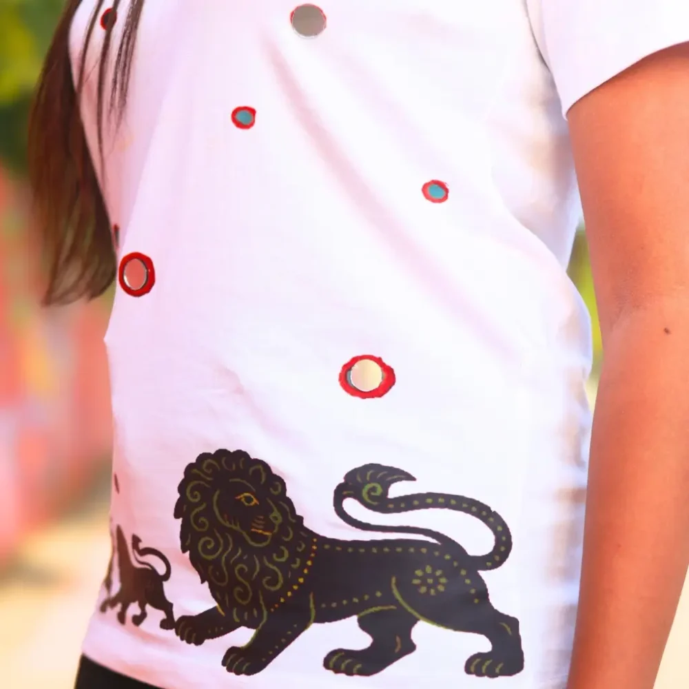 Round Neck Applique Printed Cotton T-Shirt - Grounded King - Unisex - Image 4