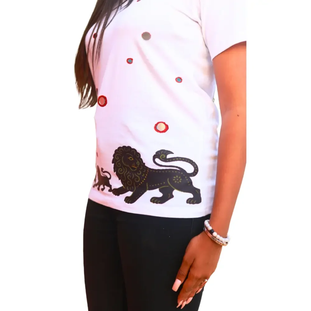 Round Neck Applique Printed Cotton T-Shirt - Grounded King - Unisex - Image 3