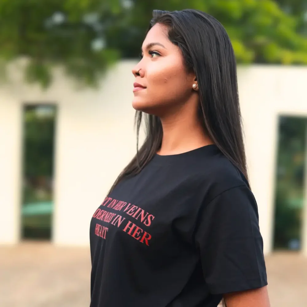 Round Neck Pattachitra Printed Cotton T-Shirt - Lunar Soul - Women - Image 4