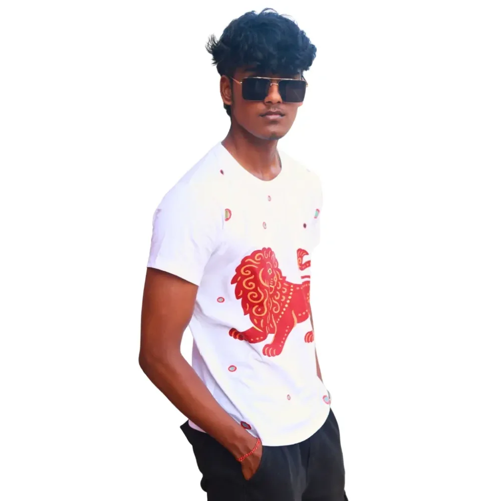 Round Neck Applique Printed Cotton T-Shirt - Crowned King -Unisex - Image 2